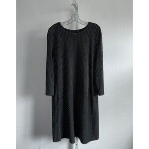 J Jill Ponte Gray Pinstripe Dress Size XL Tall Stretch Knit Shift Minimalist